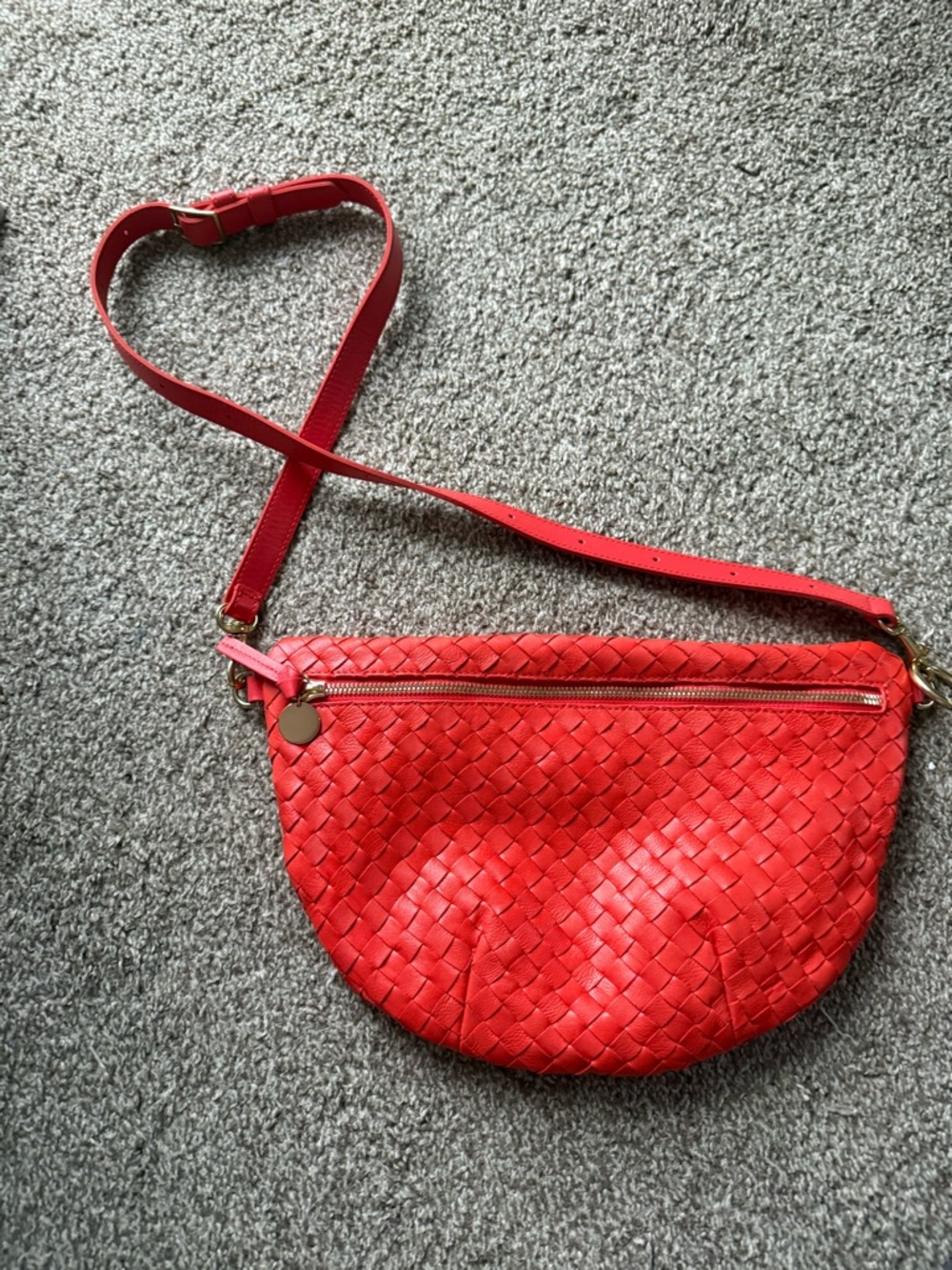 Clare V. Bright Poppy Grande Fanny Woven Leather Crossbody Bag